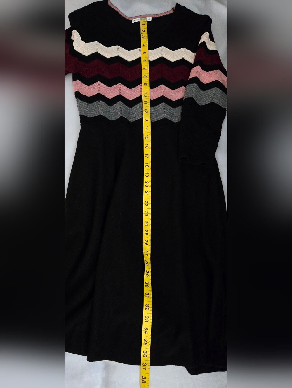 Sandra Darren Sweater Dress Black With Chevron Print Midi 3/4 Length Sleeves Euc - Picture 5 of 8